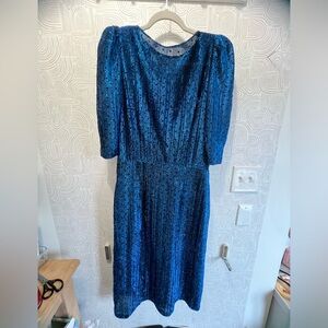 Vintage blue glitter with polka dot midi dress